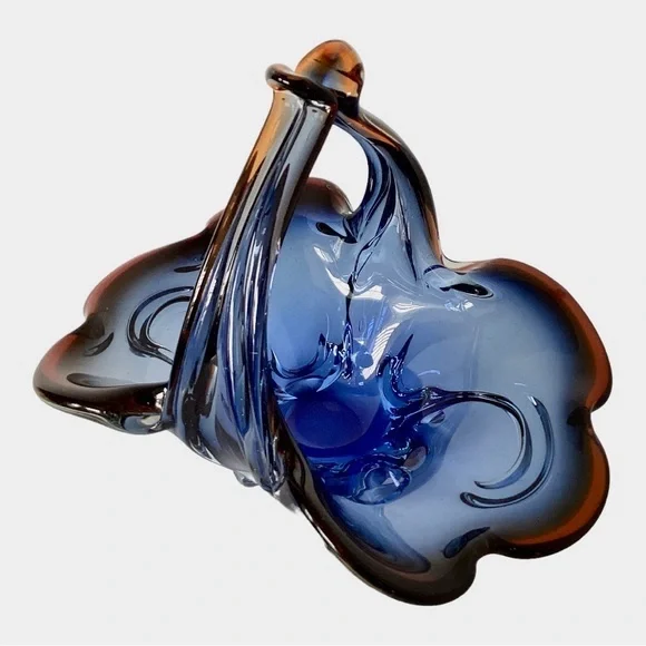 Royal Gallery Art Glass Basket Blue And Mulberry Purple Czech Republic Poland - Picture 3 of 15